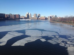 Ice blocks floating in Charles River
